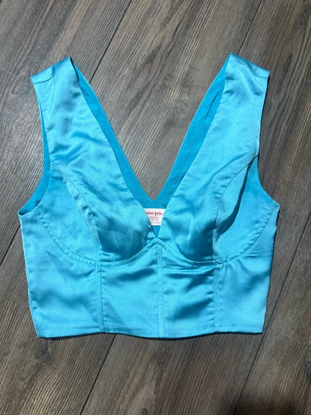 Showpo Turquoise Satin Bustier Crop Top Size 6 AU Plunge Corset Y2K Blue